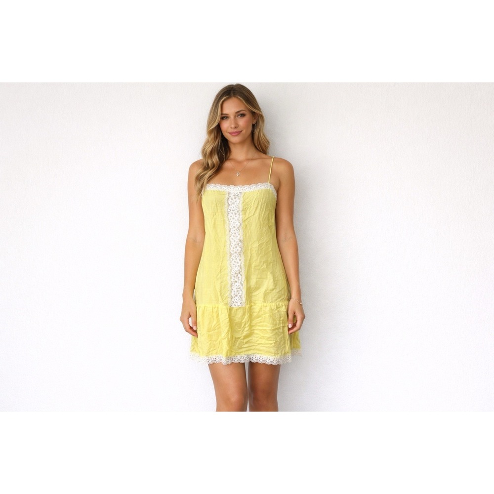 Victorias Secret Slip Dress M‎ Yellow Lace Trim Lingerie Boudoir Romantic
